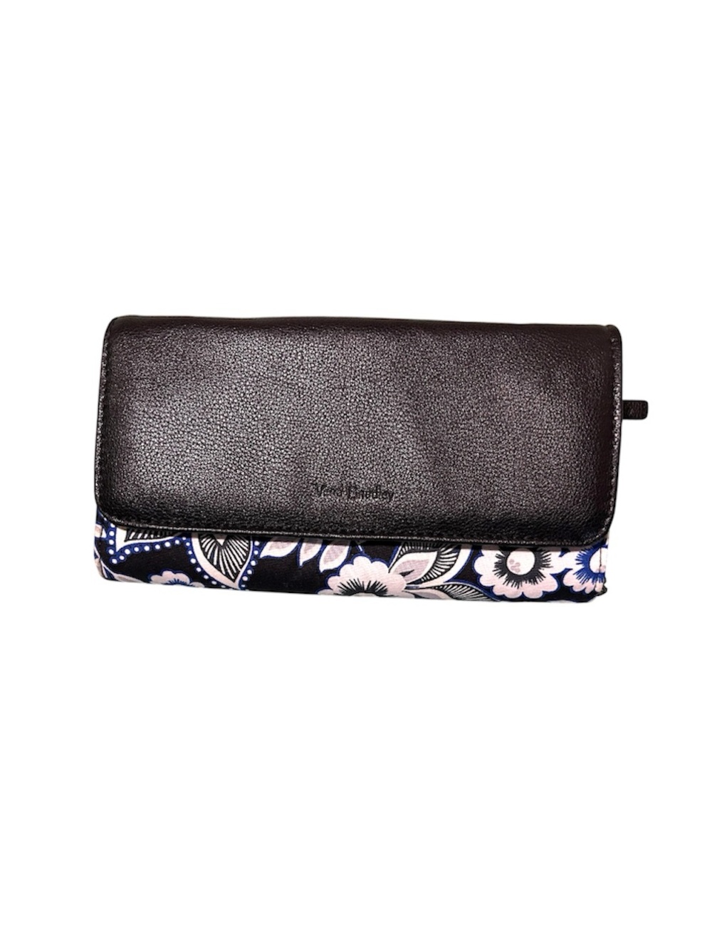 Vera Bradley Black Faux Leather & Navy Floral Fold-Over Wallet